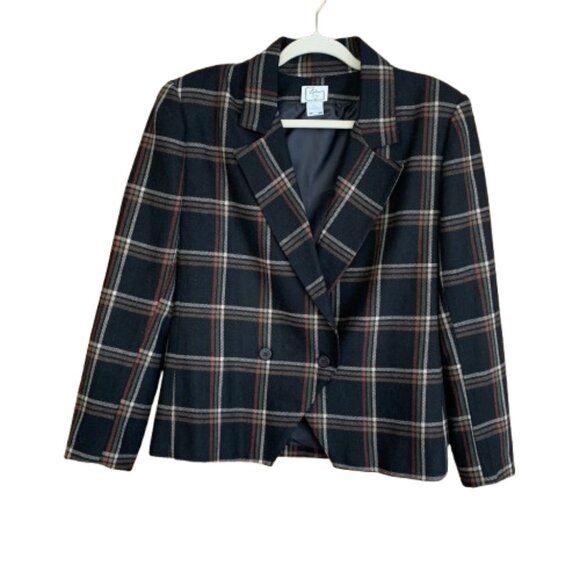 NWT Vintage EVA Women's Plaid Button Front 7/8 Wool Blend USA Blazer Jacket - Picture 1 of 13